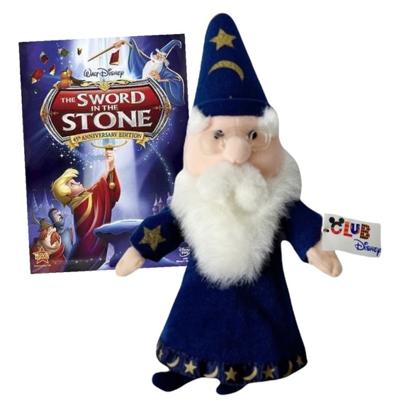 Disney Merlin Sword in The Stone Wizard Plush Bean Bag Stuffed Animal New - Picture 1 of 9